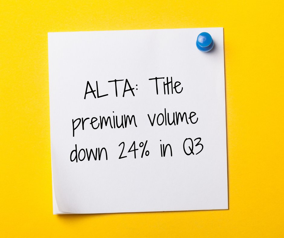 The title insurance industry saw a 24% drop in premiums compared with the same period in 2022, according to the American Land Title Association. bit.ly/4arUy1k #ALTA #housingsupply 🏠