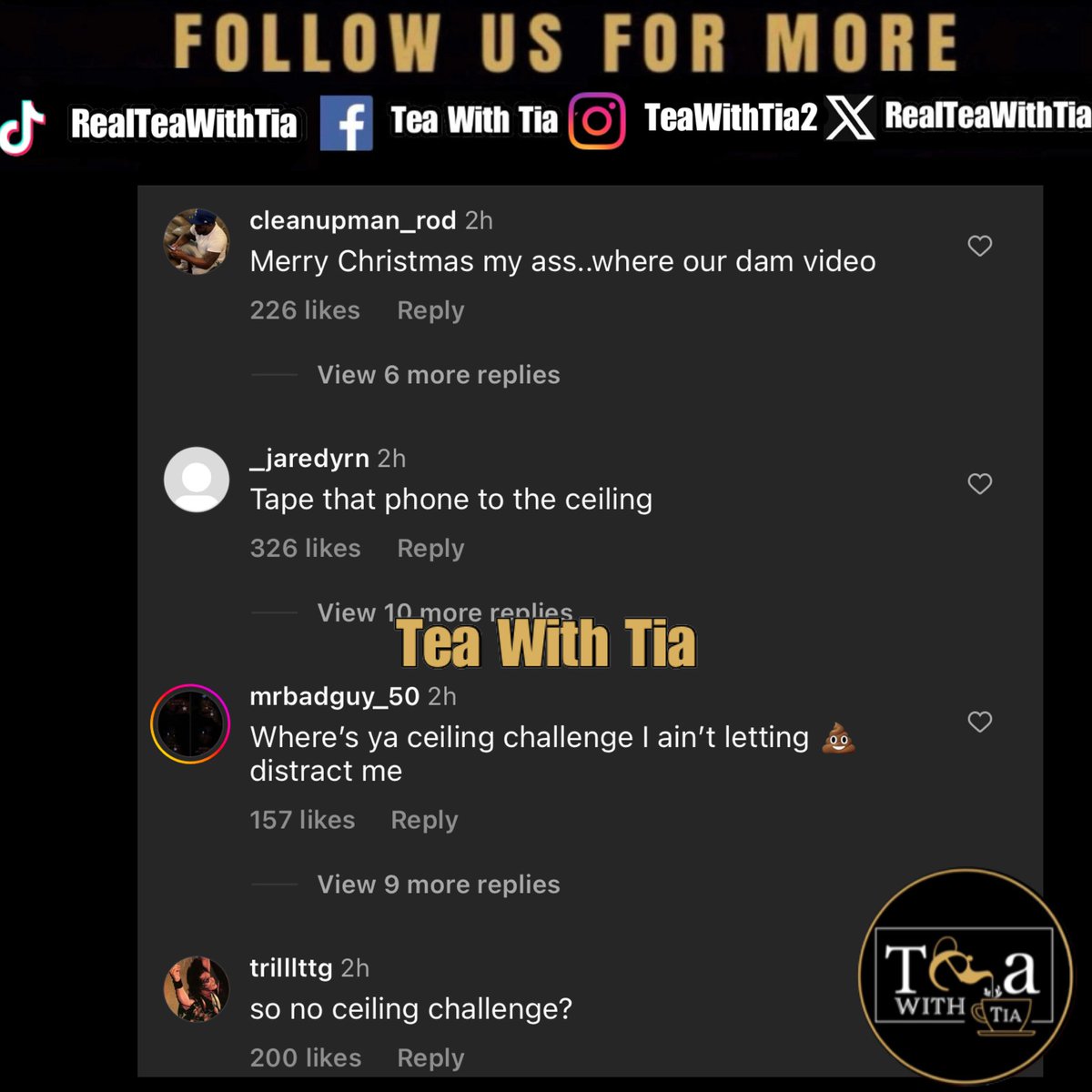 RealTeaWithTia's tweet image. Chileeeee fans are cancelling Christmas on #AriFletcher 😩😭… she shared an adorable pic of her and Yosohn but the comments do not care because she never posted her #ceilingchallenge 🫠

Thoughts?