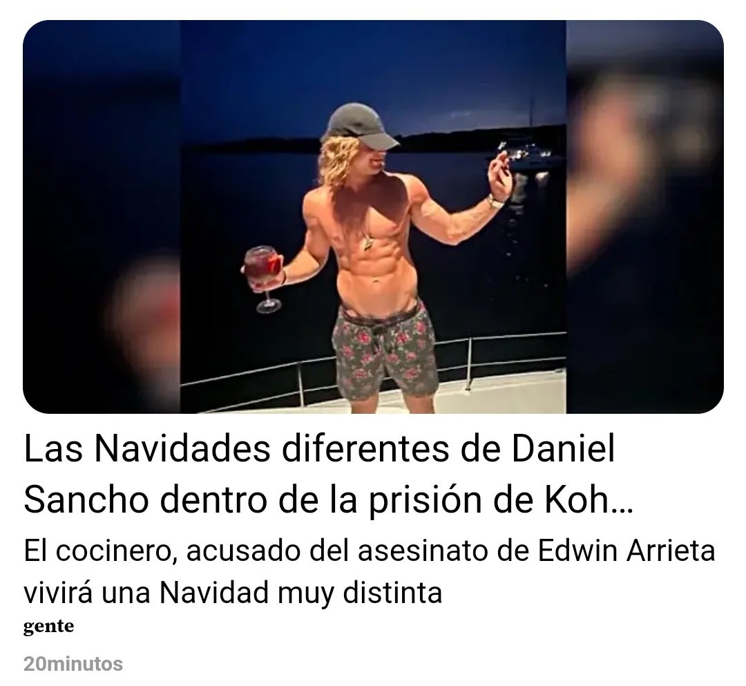 Sabéis quienes si pasarán unas Navidades diferentes?? Los familiares de Edwin Arrieta que nunca más podrán disfrutarlas con él porque Daniel Sancho lo ASESINÓ y lo DESCUARTIZÓ.

Que cansada estoy del blanqueo a este asesino solo porque es hijo de un actor, es guapo y tiene buen