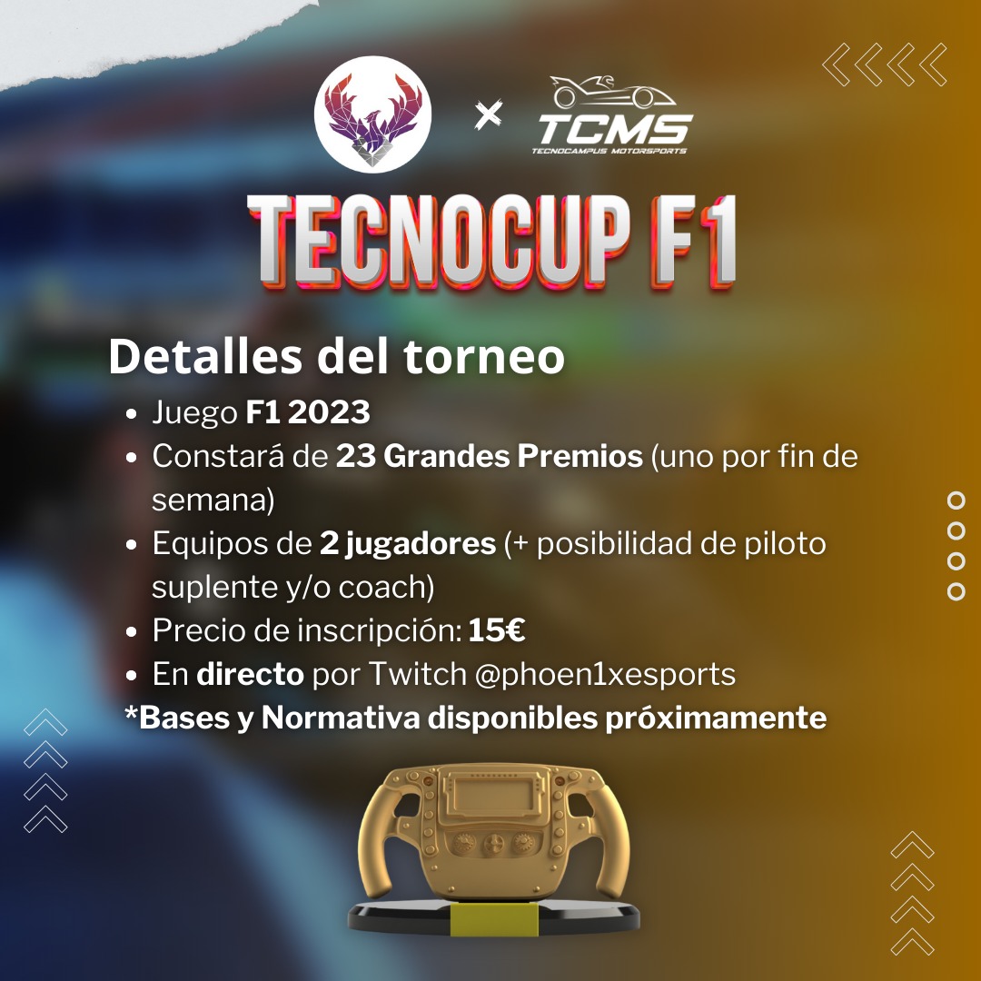 ¡Enciende tus motores y prepárate para la competición definitiva de F1! Anunciamos la TECNOCUP F1, un torneo épico que te desafiará en 23 Grandes Premios. Forma tu equipo y demuestra que tienes lo necesario para dominar la pista en el F1 2023. #TECNOCUPF1 #SimRacing #esports
