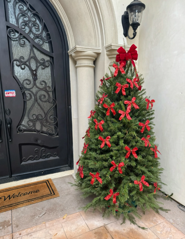 The Christmas tree outside the door really smells good