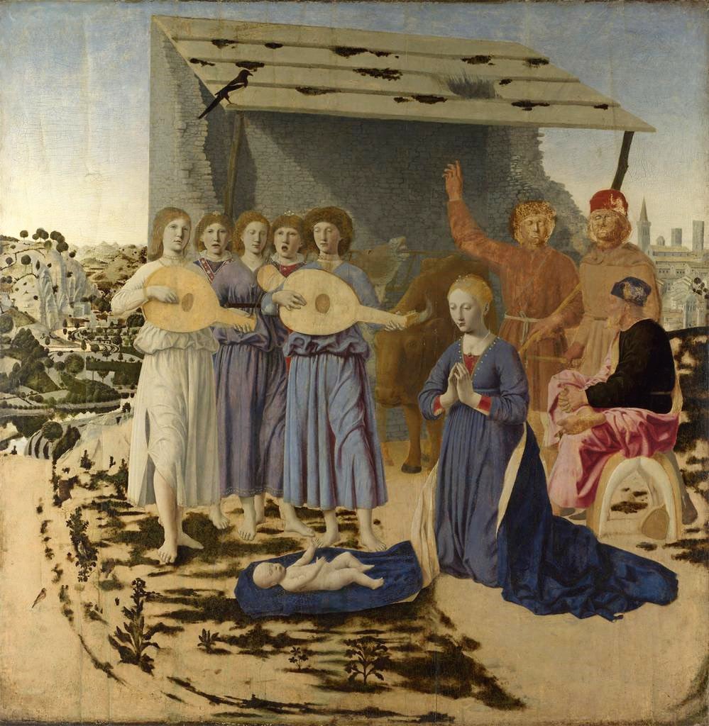 Nativity by Piero della Francesca, 1470s. The angels are making music and yet the silence feels complete. #Christmas