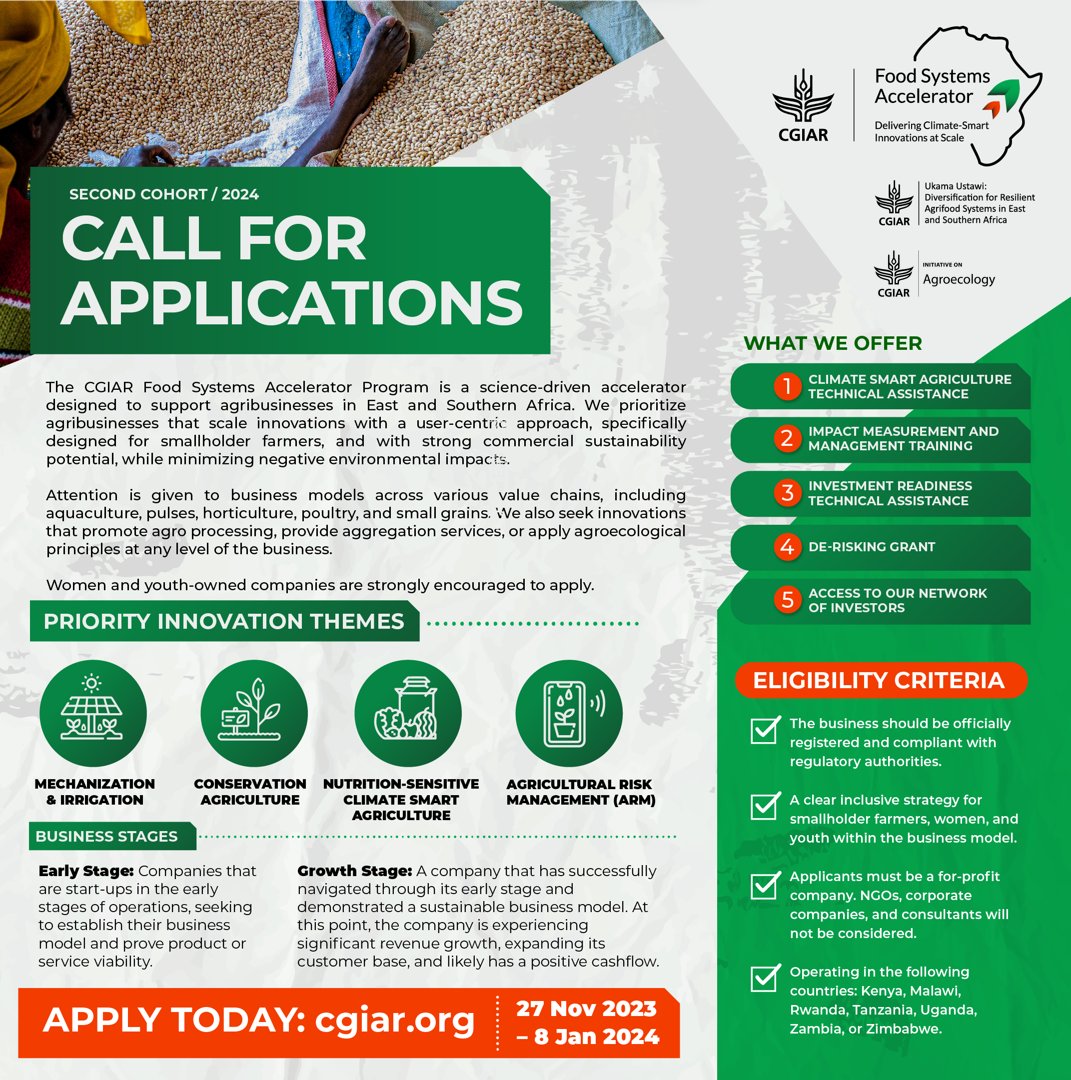 🎉 It's the holiday season, but don't forget to submit your applications! You have until Jan 8. Scale your agribusiness with us in 2024. 🌟 #CGIARFoodSystemsAccelerator: on.cgiar.org/3RRUqkg