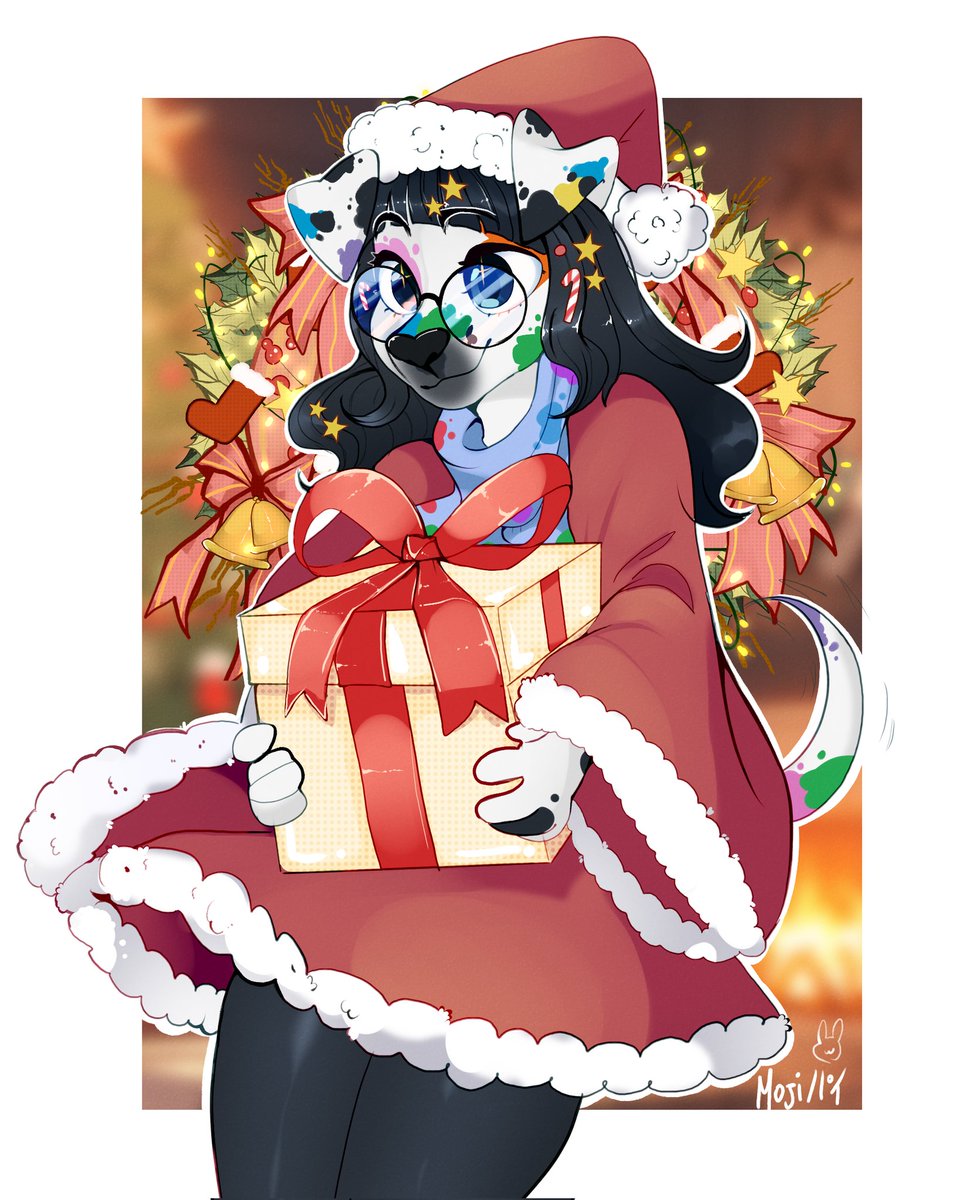 OMG I GOT A SECRET SANTA GIFT FROM <a href="/Autumn_TBC/">Autumn the Border Collie</a>! Of my beautiful dalmatian Mona! AAAAAA I LOVE IIIIIIIITTTTTT and special thanks to <a href="/fallenpiee/">🔞 Moji 🔞</a> since they are the artist Autumn commissioned so! THANK YOU FOR MAKING MY GIRL SO PRETTY AND I LOVE THE PAINT SPLOTCH SCAAARRRRFFFFF!!!!!