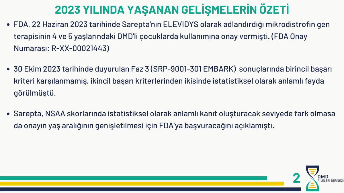 Dmd_aileleri's tweet photo. Sarepta, Haziran 2023'te 4 ve 5 yaş için şartlı onay alan ELEVIDYS ilacının, yaş aralığı ve yürüme durumu gözetmeksizin kullanıma açılması için FDA'ya başvurdu.

Şirket, başvurusuna 2024 yılı ilk yarısında yanıt almak için FDA'dan öncelikli inceleme talebinde de bulundu. https://t.co/jRxNd0JjZq