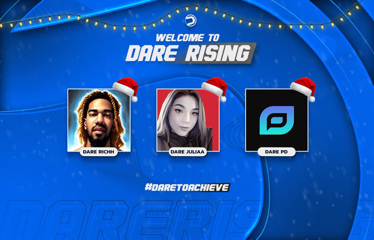 DareRising's tweet image. Welcome our newest members of DareRising! 🎅🏻💙

Dare Richh / @Papa_Richh 
Dare Juliaa / @UmmJuliaa 
Dare PD / @pdbriann 

#DareToAchieve
