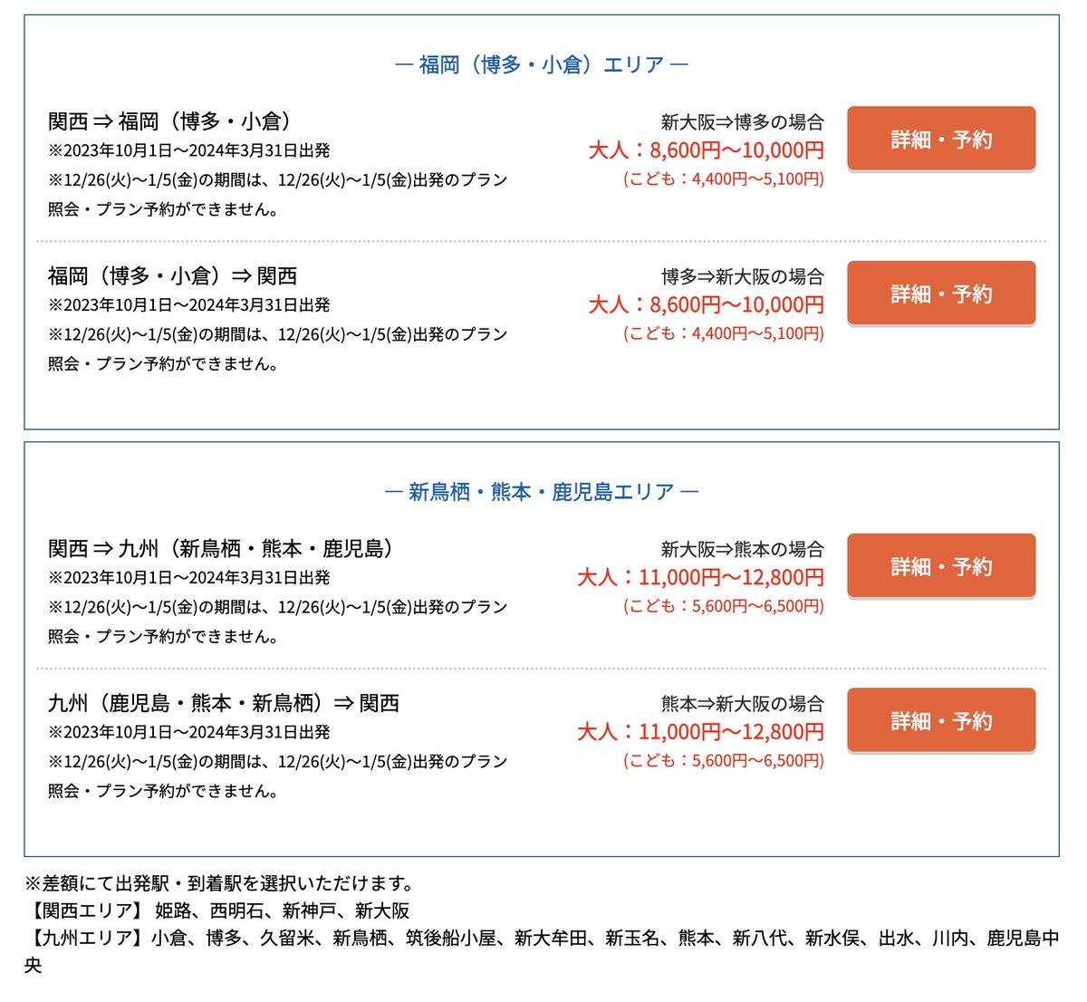 trawi_site's tweet photo. 🚅 新幹線のお得 ❺🚅
バリ得【最大55%OFF】
※ グリーン車：+1,000円〜

◼️運賃の例◼️
新大阪 ⇔ 博多：8,600円
新大阪 ⇔ 熊本：11,000円
※ セブンのポチッとギフト付き

■ 販売期間 ■
10月1日〜3月31日

https://t.co/Nj1uQ7C3IW https://t.co/Cq5PJ6sJjr