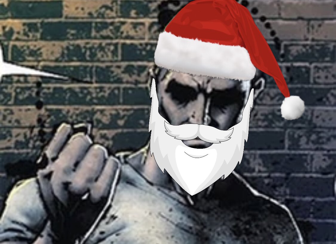 TheLivingBolt's tweet photo. Wearing a Santa outfit (He was forced to wear it by Zeke) 

“Ho Ho Ho….Merry Christmas.” https://t.co/jFQAmA4T1x