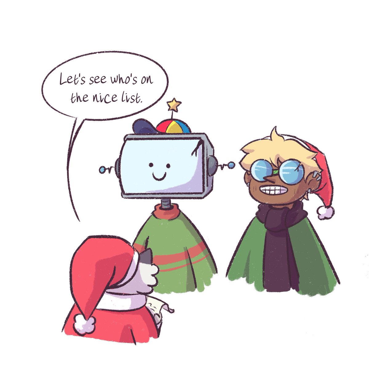 Anythingcomic's tweet image. He's such a charming murder robot. What a scamp. He'd never be on the naughty list (why is Toto in charge of this list? What has he done to Santa?)