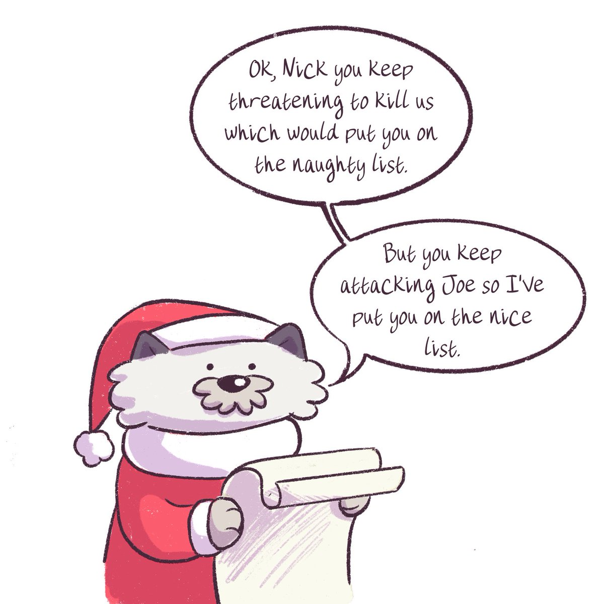 Anythingcomic's tweet image. He's such a charming murder robot. What a scamp. He'd never be on the naughty list (why is Toto in charge of this list? What has he done to Santa?)