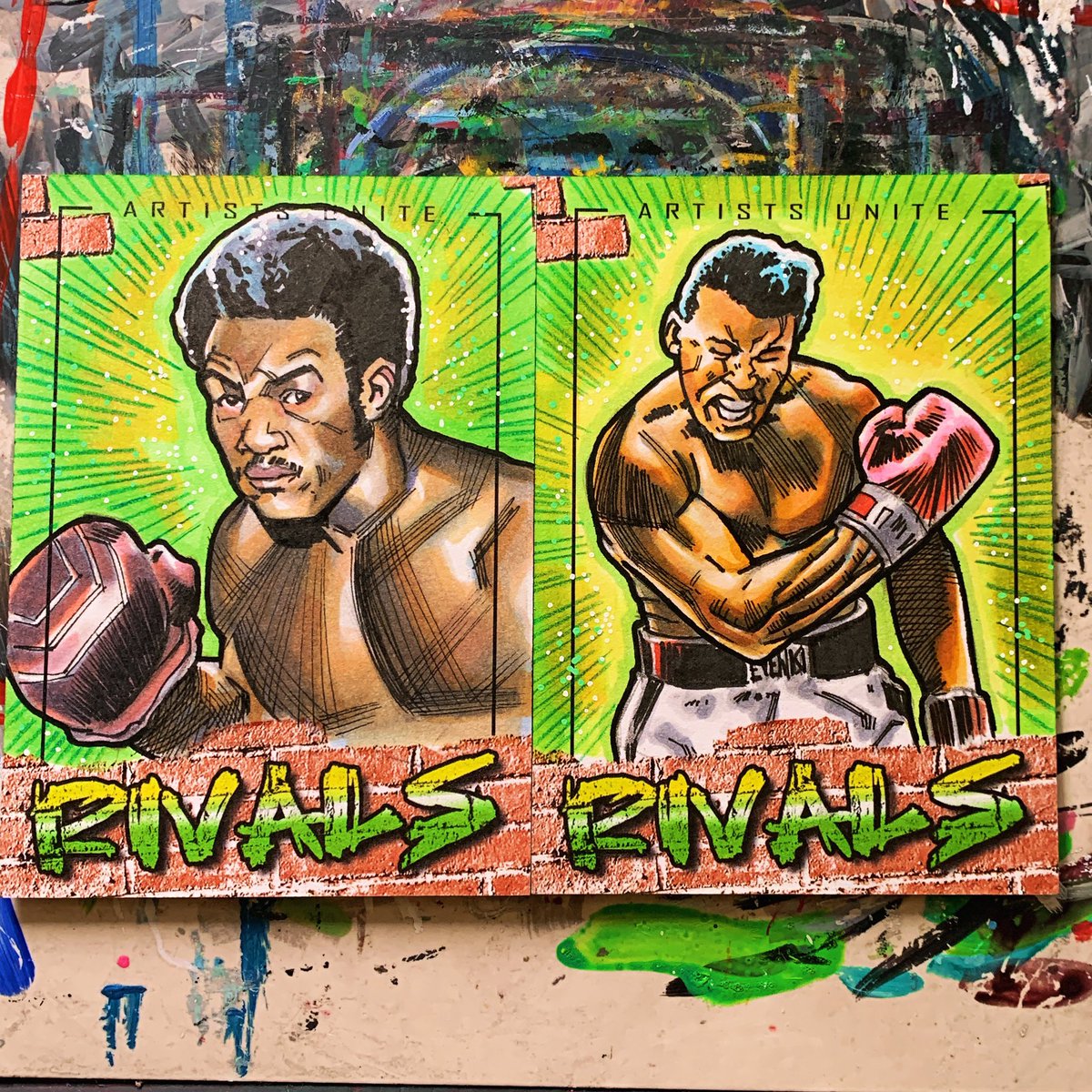 Drew Muhammad Ali & George Foreman on a couple of sketch cards for fun the other day. 

#boxing #sportsart #tradingcards