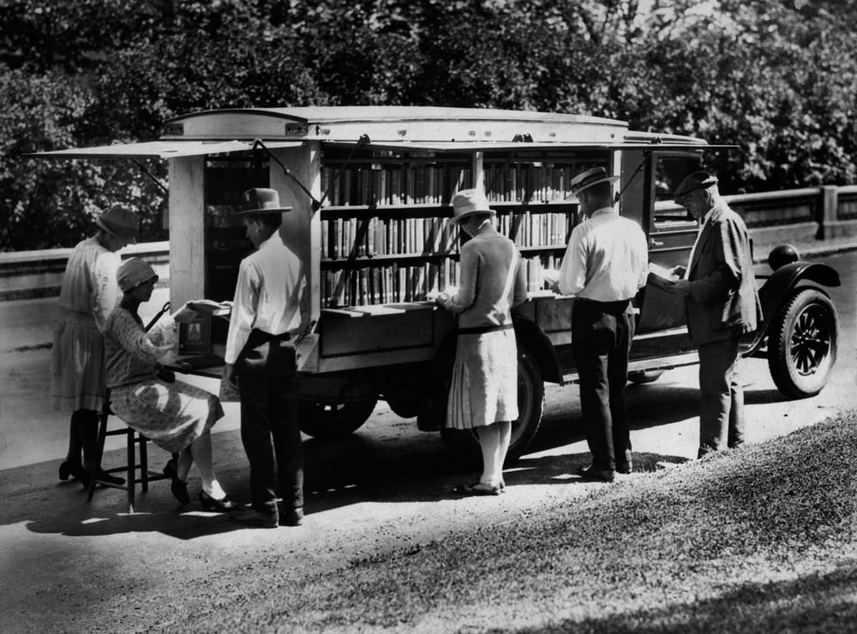 The Public library of Cincinnati’s first bookmobile, 1927. They no longer have a bookmobile.