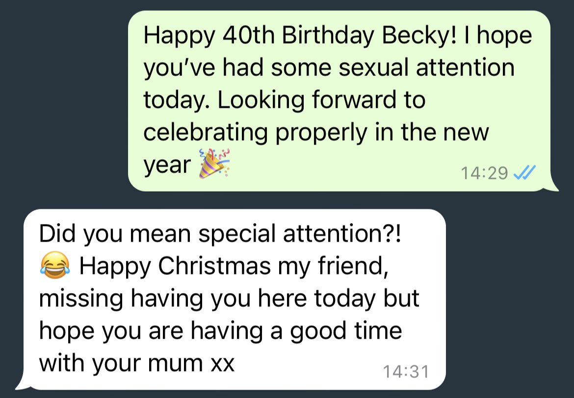 Sent this message to my sister in law on her 40th birthday that is on Christmas Day… #autocorrect
