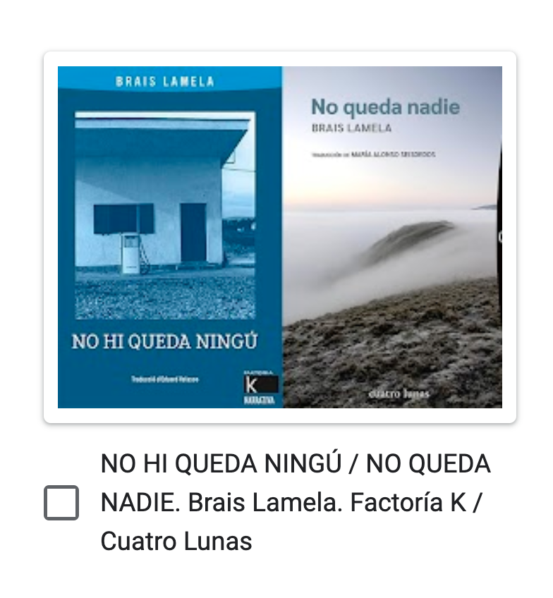 BraisLamela's tweet photo. En fin, flipando. Ninguén queda é un dos 6 finalistas do premio @Nollegiu de narrativa traducida, grazas ao bo facer de @Eduard_dCV. Estar nunha listaxe con autores como Antonio Moresco xa é un premio, pero pódese votar polo voso libro favorito aquí: https://t.co/774CowVNgA https://t.co/fk4MDhosJm