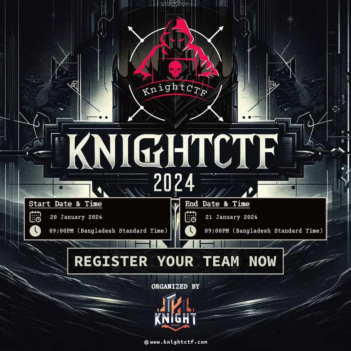 kn16h75qu4d's tweet photo. 🛡️🏰 KnightCTF 2024 Registration Now Open! 🏰🛡️

📝 Register now 
🔗 https://t.co/lcFw04gu6z

#KnightSquad #KnightCTF #KnightCTF2024 #CTF #Cybersecurity #Bangladesh #DigitalQuest #CyberSupremacy
#ThreatCon #YCF #NSTechValley #ParrotCTFs #BurpBounty #LetsDefend https://t.co/46tuZyjxkZ