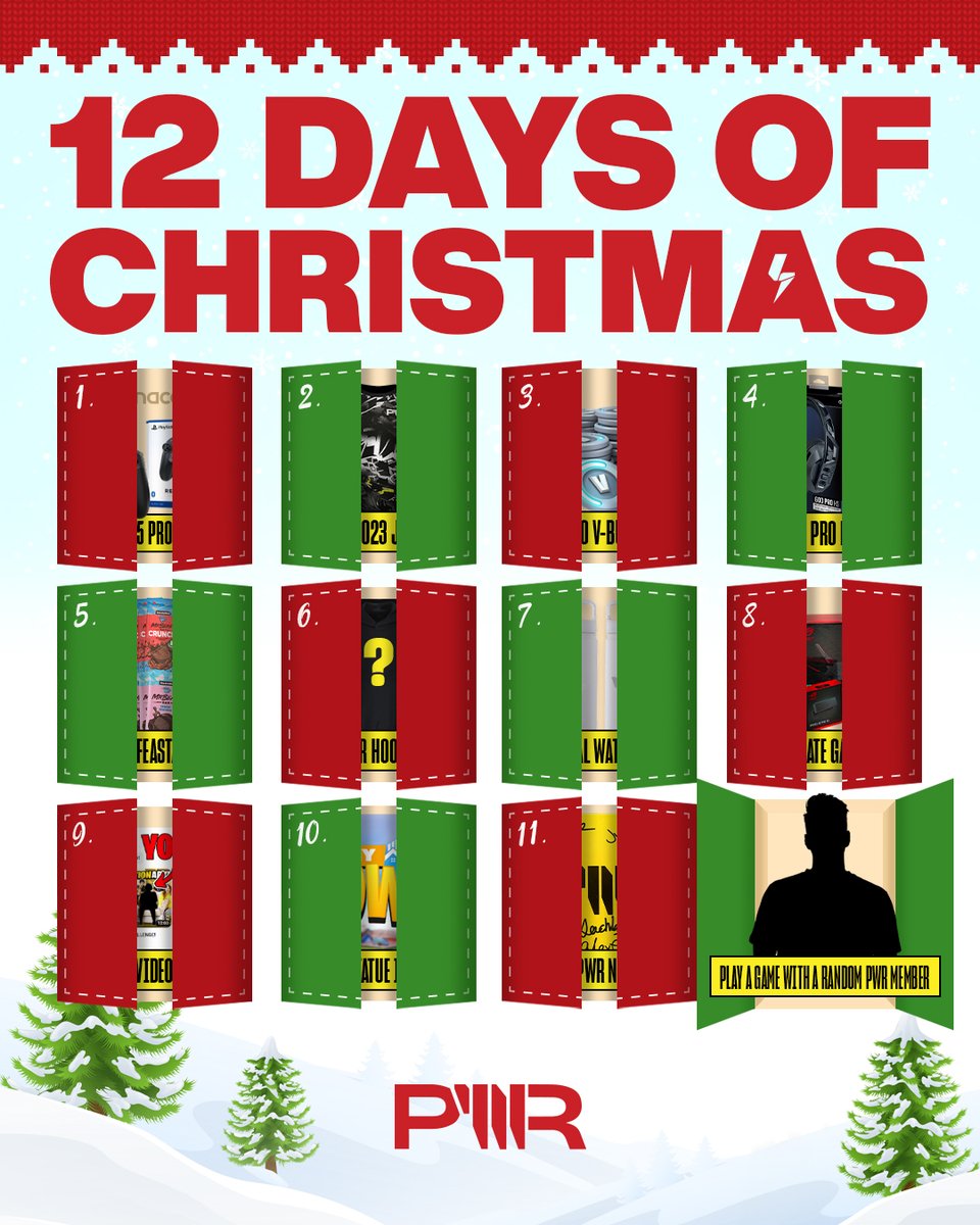 TeamPWR's tweet image. It is day 12 and the last day of the PWR Advent Calendar.

For our last gift to the community we're giving away the chance at playing with a PWR member in 2024! Like and Reply to this post to go into the running.

Good luck and Merry Christmas!