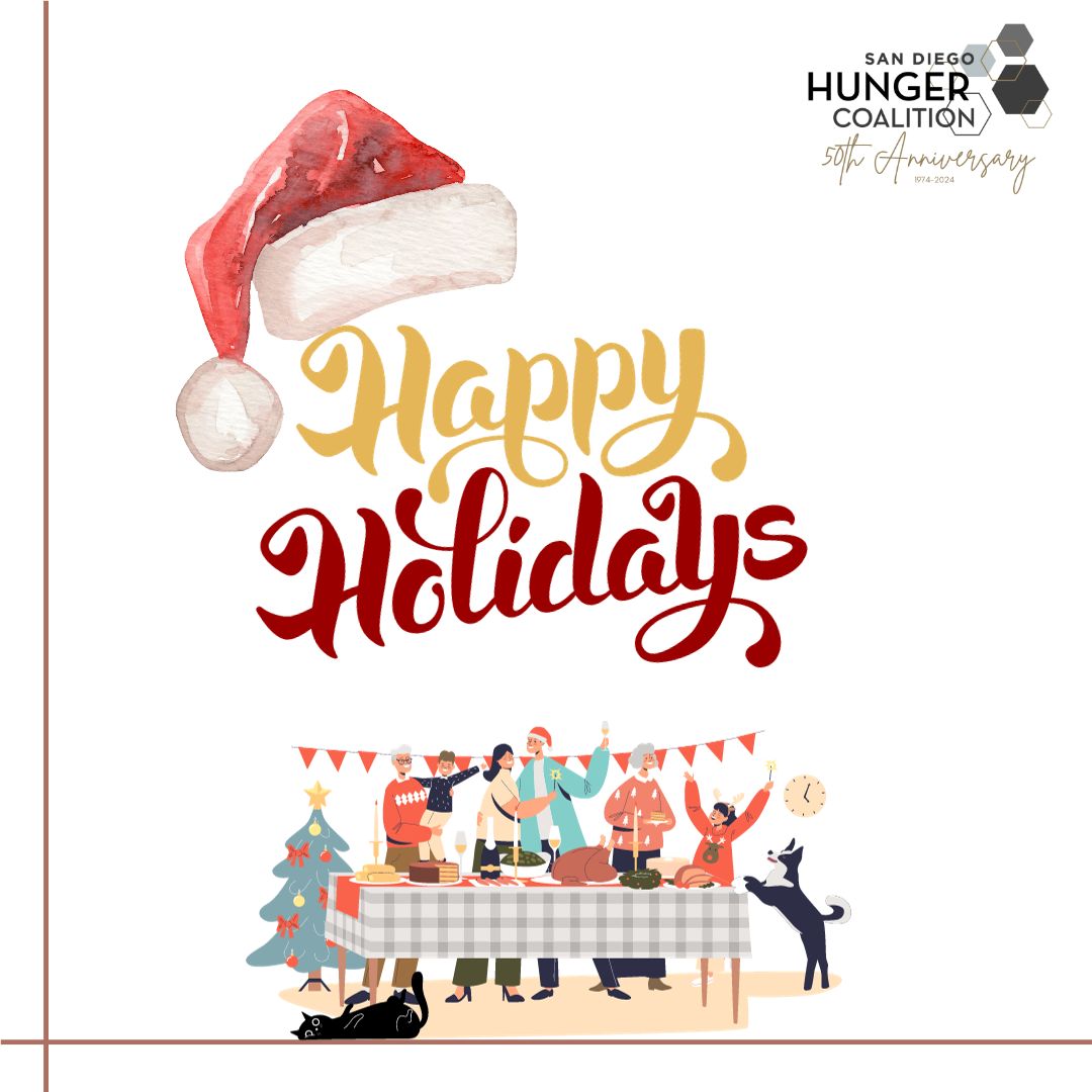 SDHungerCo's tweet image. Season&apos;s Greetings from San Diego Hunger Coalition! 🎄
Reflecting on the past year, we&apos;re grateful for our incredible allies and community members. Wishing you Happy Holidays filled with joy, warmth, and the spirit of giving.
 #HungerFreeSD #HappyHolidays