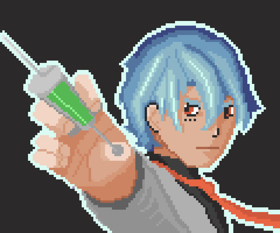 FreeofmeCh's tweet image. Thought I would draw a little picture of @FrankeyDr . These action poses are harder than they look! Look at me choosing the weirdest hand poses possible. 😂 #Docart #pixelart #ドット絵