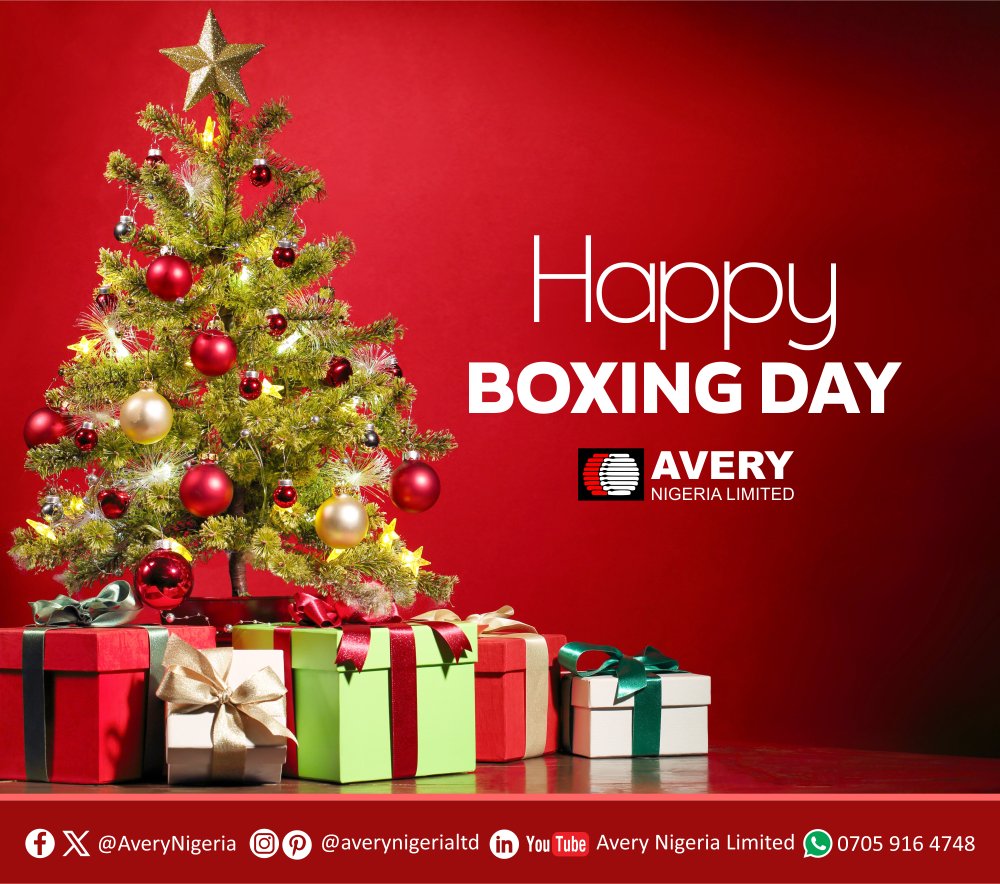 AveryNigeria's tweet photo. Happy Boxing Day from all of us at Avery Nig. Ltd.
https://t.co/Z6B27zMBll
#Happyboxing2023 #continousinkjet #laserjet #weighingscale #weighbridge #codingmachine #happyboxingday https://t.co/cez45Zg0En