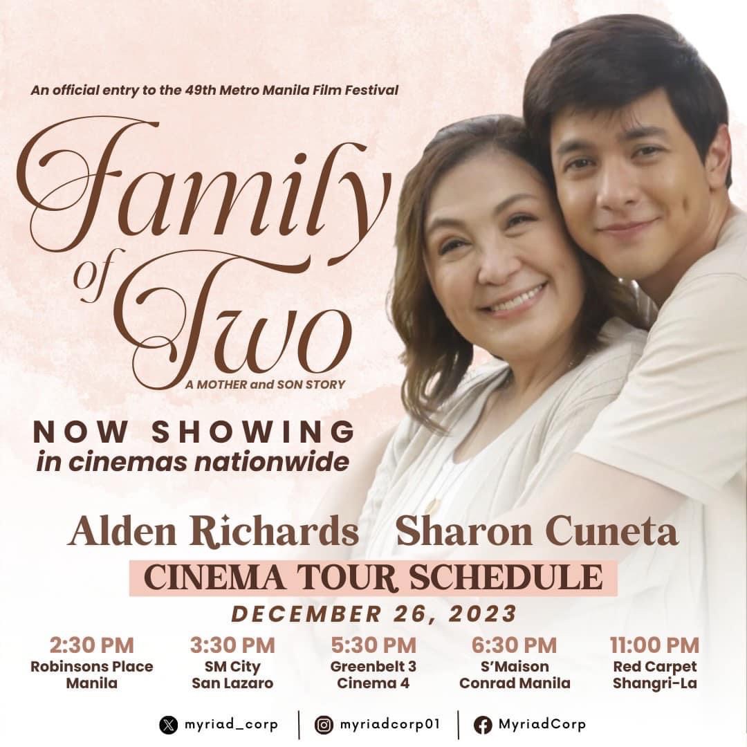 Another cinema tour for today, December 26th!!! Sipag talaga nitong mag-inang Ito! Ang bet ko for Best Actress at Best Actor! #FamilyOfTwo #SharonCuneta #ALDENRichards #MMFF #MMFF2023 #MIFF #MIFF2023 #Christmas #ChristmasMovies #JesusChrist #BTS #JesusistheReasonfortheSeason