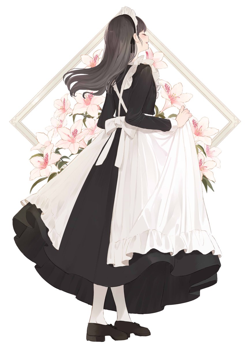 1girl solo maid headdress maid apron long hair flower  illustration images