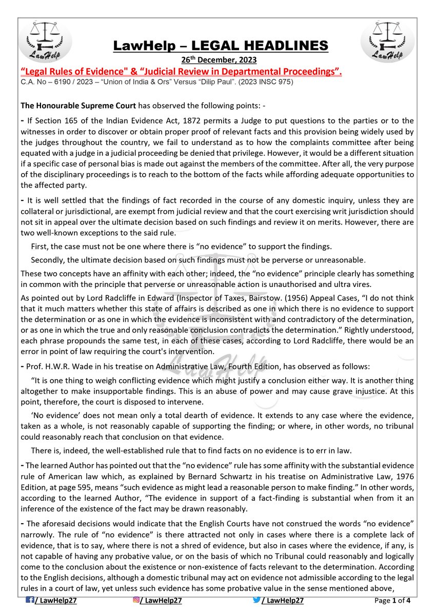 LawHelp27's tweet photo. Legal Headlines                                             
Date: - 26/12/2023                          
.     
.   
.         
#Law #legalnews #legalupdates #justice #judgement #supremecourt #advocate #judiciary #constitution #news #caselaw https://t.co/a4lEzwK8hH