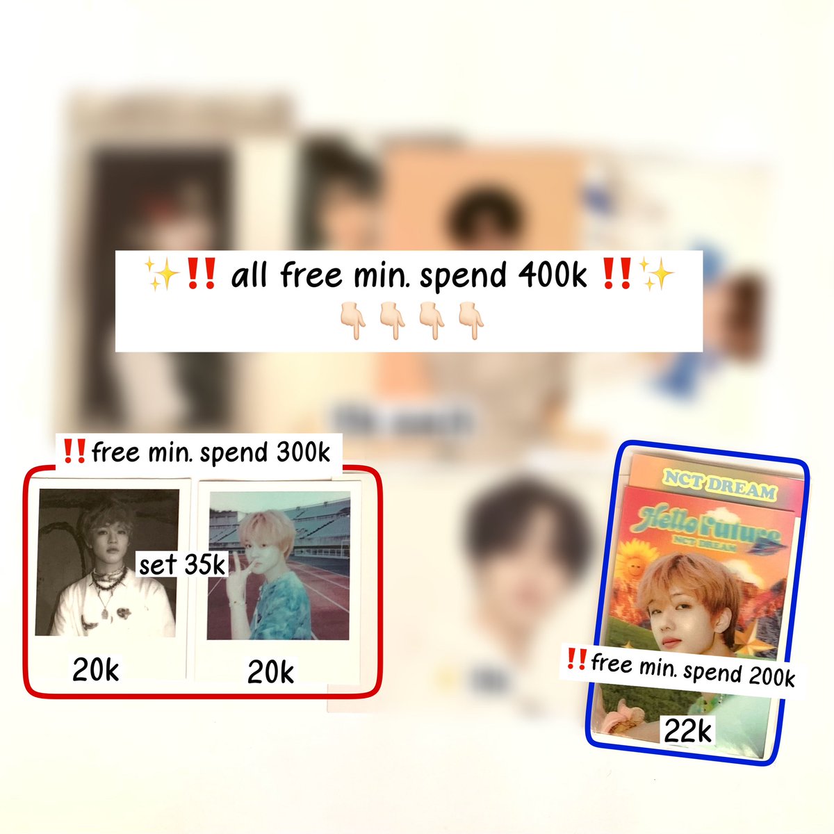 ꒰ wts | want to sell ꒱

㇏🧊 keep event allowed
㇏🩵 denpasar (🇮🇩)

𖥻 lfb aab pc photocard polaroid pola chenle nct dream vibe kolbuk bene smstore kihno departure acekit sticker wgu glimo glitch mode sg22 selca keycard ch concept sanrio tc helfut hello future lenti jisung