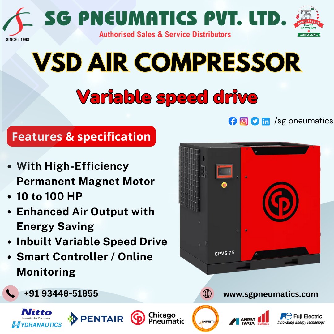SgPneumatics's tweet image. "Unleashing the power of VSD technology! 💨 Elevate your compressed air game with Variable Speed Drive efficiency. 🚀 #VSDCompressor #AirPower #EfficiencyMatters"
visit us at sgpneumatics.com
Contact for more details: 93448 51855