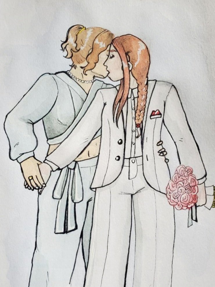 //Also drawn for their wedding before we finalized their outfits. 💖