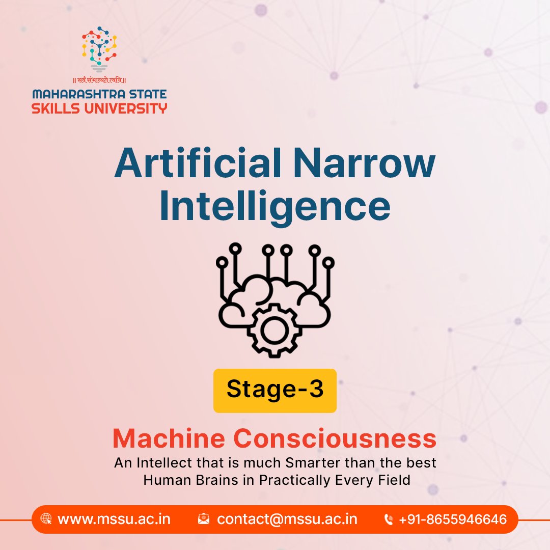 🤖 Unlocking the AI Spectrum: Explore the 3 Types of Artificial Intelligence in MSSU 

#artificialintelligence #aijourney #machinelearning #futuretech #ai #techenthusiast #mssu #maharashtrastateskillsuniversity #specializeduniversity #qualityeducation #mumbai #pune #maharashtra