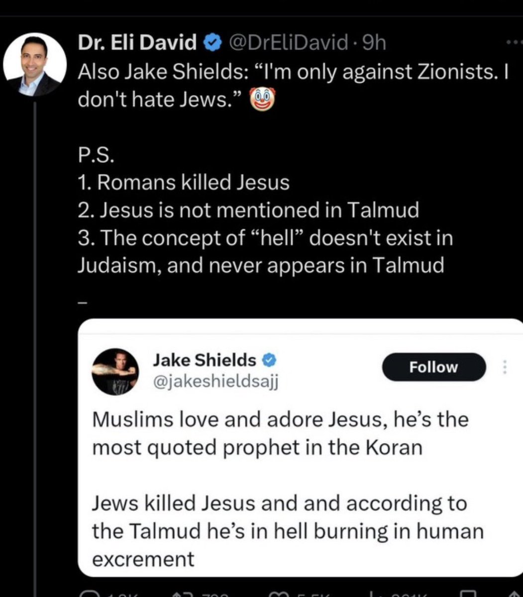 jakeshieldsajj's tweet photo. Why does @DrEliDavid block me then talk shit?

There is nothing more cowardly than blocking people so they can respond before taking shit 

Also everything in my tweet is accurate https://t.co/gjunCYGYk8