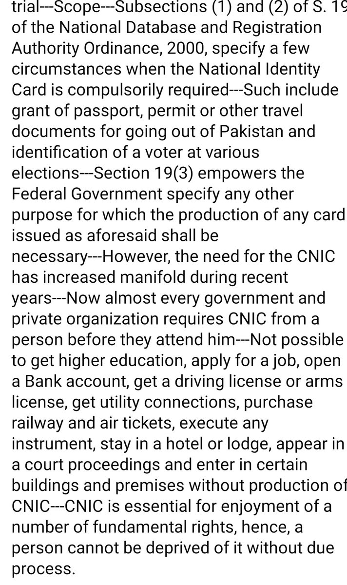 AdvAbdulGhafar's tweet photo. لاہور ہائیکورٹ کے جسٹس طارق سلیم کا اہم فیصلہ،
عدالت یا کوئی بھی اتھارٹی کسی مفرور روپوش ملزم کو سرنڈر کرنے یا گرفتاری دینے پر مجبور کرنے کیلئے اسکا  شناختی کارڈ بلاک نہیں کر سکتی چونکہ بعض بنیادی انسانی حقوق ایسے ہیں جو مفرور ملزم سےبھی نہ چھینے جا سکتے ہیں۔
PLD 2022 Lahore 756 https://t.co/qQi0jleXB1