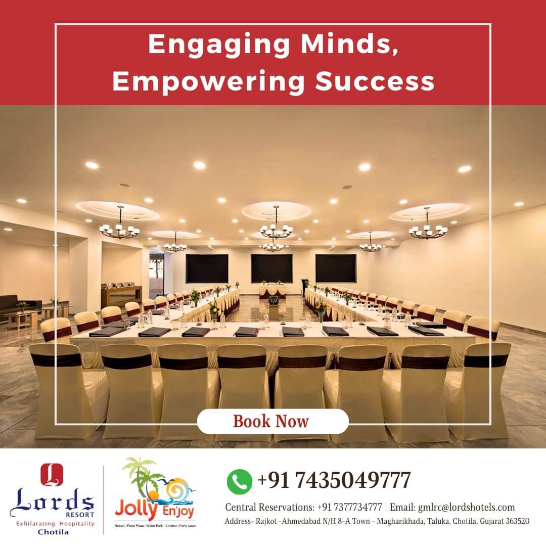 Discover the perfect venue for thought leaders at Lords Resort Chotila. 

Our meeting rooms are designed to engage minds and empower success, providing a sophisticated setting for your conferences and corporate events. 

#LordsHotels  #Lords_Chotila #EngageAndEmpower