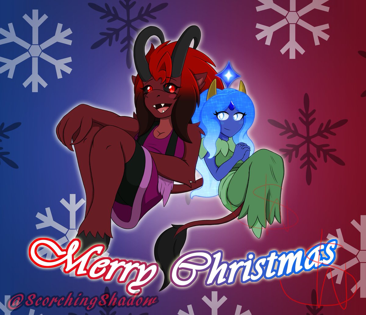 ScorchingShadow's tweet photo. Sannderia and Charibell are back for another #Xmas this time in #Chibi form

Merry Christmas to you all and a Happy new year!

#Demon #Angel #Krampus #Santa #Christmas2023 #Christmas #SScharacterDesign2020 #LGBT #Couple #Red #Blue https://t.co/A7h2d1HufK