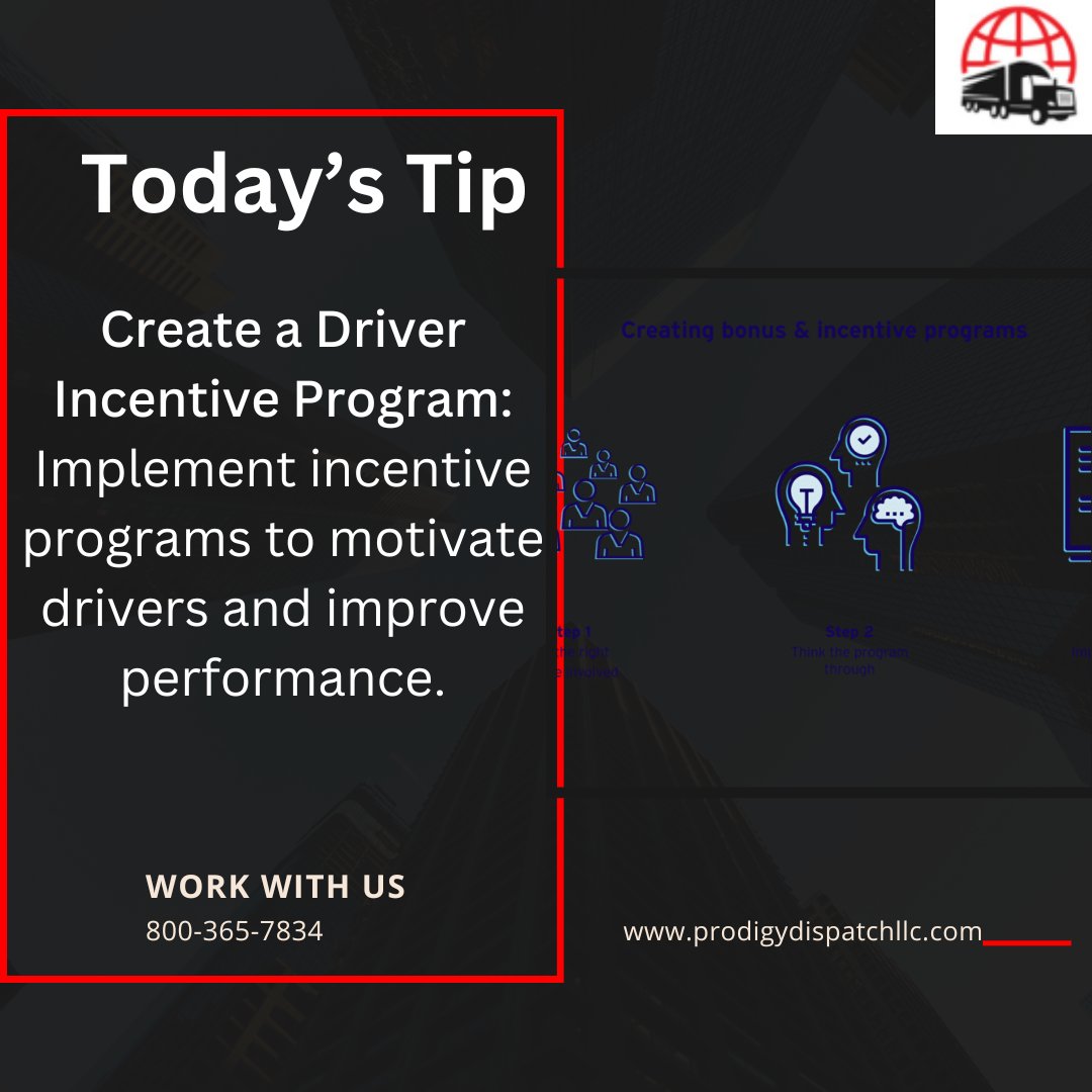 ProDispatch_'s tweet image. Today's Tip: Create A Driver Incentive Program #prodigydispatch #business #driver