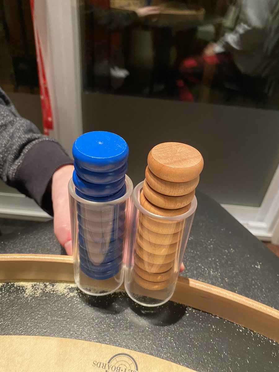 Gryph66's tweet image. Canada Christmas Crokinole battle. Was tied 8-8… just 11 twenties each for a tie - now 9-9…@TraceyBoards #badboymowers #crokinole #greatestgameonearth