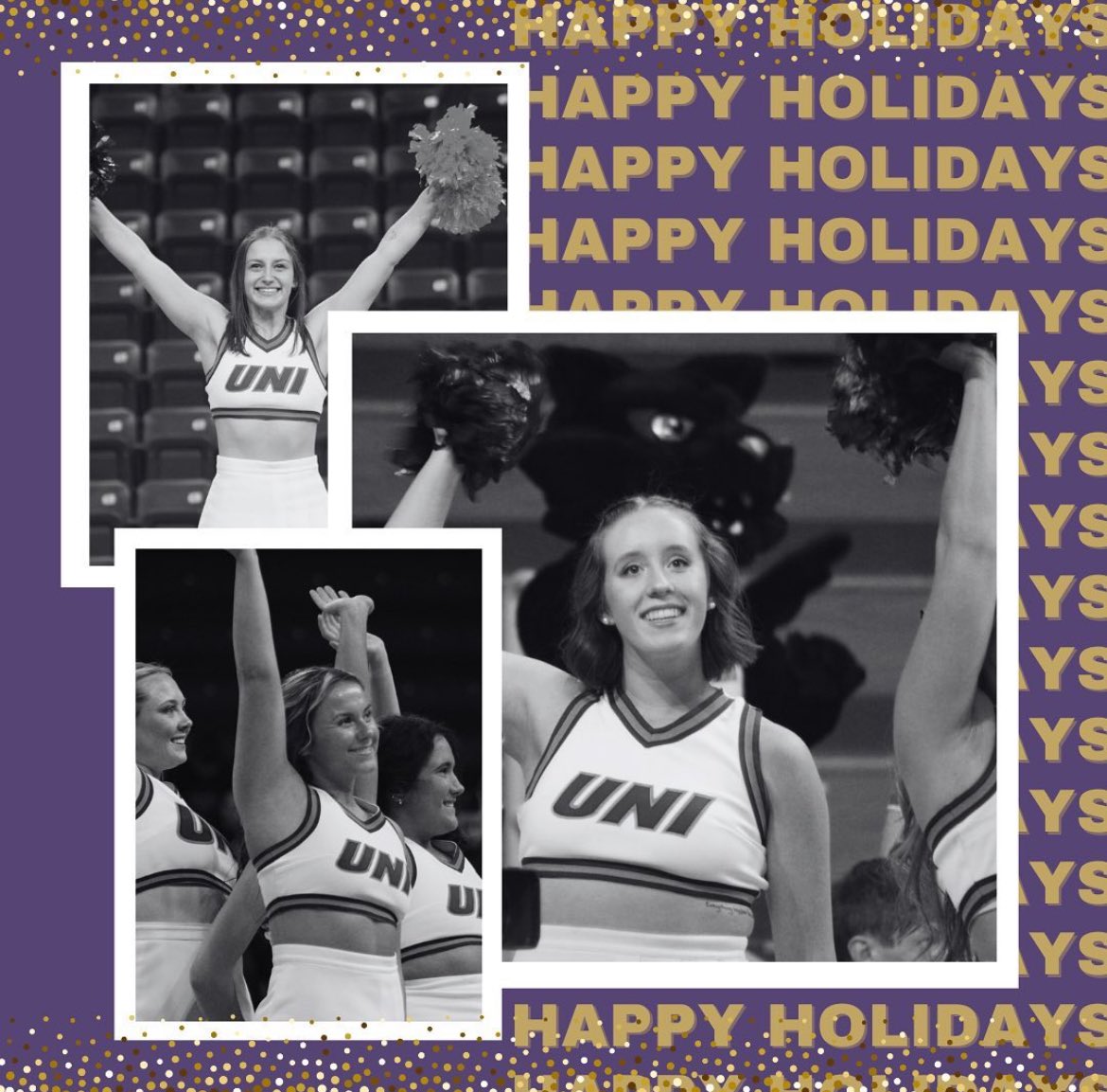UNICheerleading's tweet photo. Happy Holidays from our cheer family to yours!💜🎉 🐾 https://t.co/b2OFmEPaER