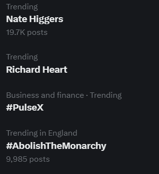 stridentcitizen's tweet photo. This is what is trending right now on X 😅 https://t.co/lJZlIvLS2L