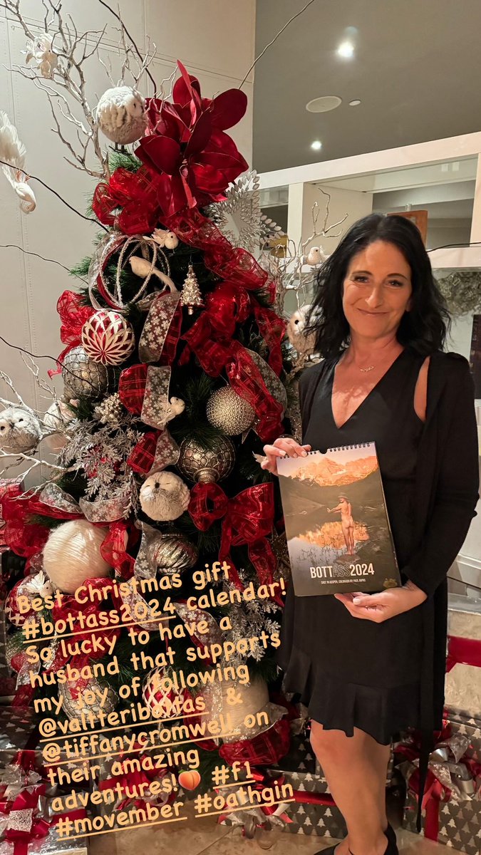 Best Christmas gift!! Andy participated in #movember and this awesome calendar supports the men’s health charity! The amazing <a href="/ValtteriBottas/">Valtteri Bottas</a> #bottass24 Love watching the adventures of  #f1 <a href="/ValtteriBottas/">Valtteri Bottas</a> &amp; <a href="/tiffanycromwell/">Tiffany Cromwell OLY</a> &amp; <a href="/oath_gin/">OATHGin</a> 
Merry Christmas y’all! <a href="/alfa_romeo/">Alfa Romeo</a>