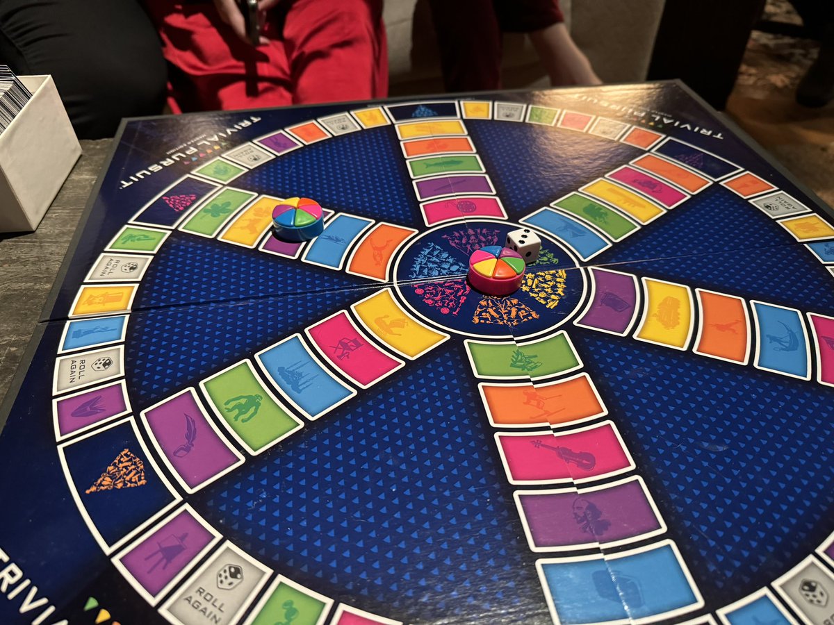 JerreLieb's tweet photo. In a thrilling comeback, the women somehow beat the men in Thanksgiving Trivia Pursuit. (Delayed Christmas edition). The men’s teams fortunes fell apart when Ananda (age 5), leading the team in pies acquired, went to bed. https://t.co/kcAMmEIFre
