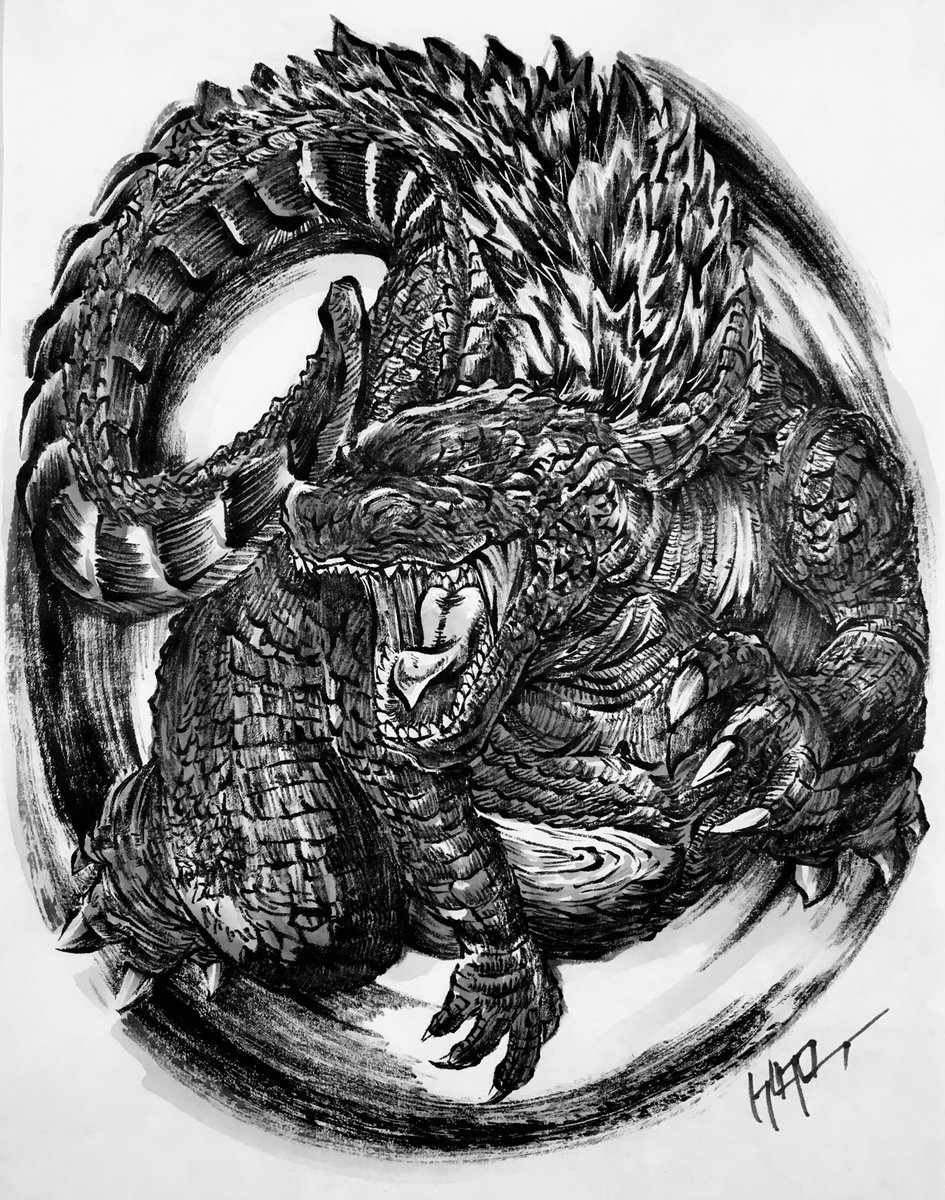 モノクロ映像版 『ゴジラ-1.0/C』  墨絵「ゴジラ」 「白黒<モノクロ>の世界で  生きて、抗え。」  マイナスカラーが楽しみ🫢✨  #ゴジラマイナスワン  #ゴジラ   #GodzillaMinusOne  #墨絵