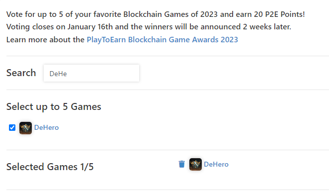 🏆 Exciting News! 🚀DeHeroGame is nominated for Best Blockchain Game at the @playtoearn_net Blockchain Game Awards 2023. 🗳️Show your support! Vote for us here: playtoearn.net/awards/2023/be… 🎮 Let's win together! #P2E #GameFi