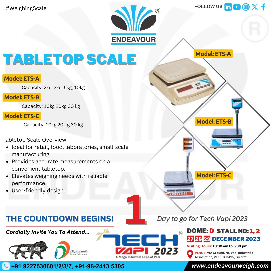 Elevate Your Weighing Experience: Introducing our Tabletop Scale

#TabletopScale #PrecisionWeighing #CompactDesign

#Endeavour #EndeavourWeigh #EndeavourInstruments #WeighWithEndeavour #ElevateWithEndeavour #EIPLOfficial