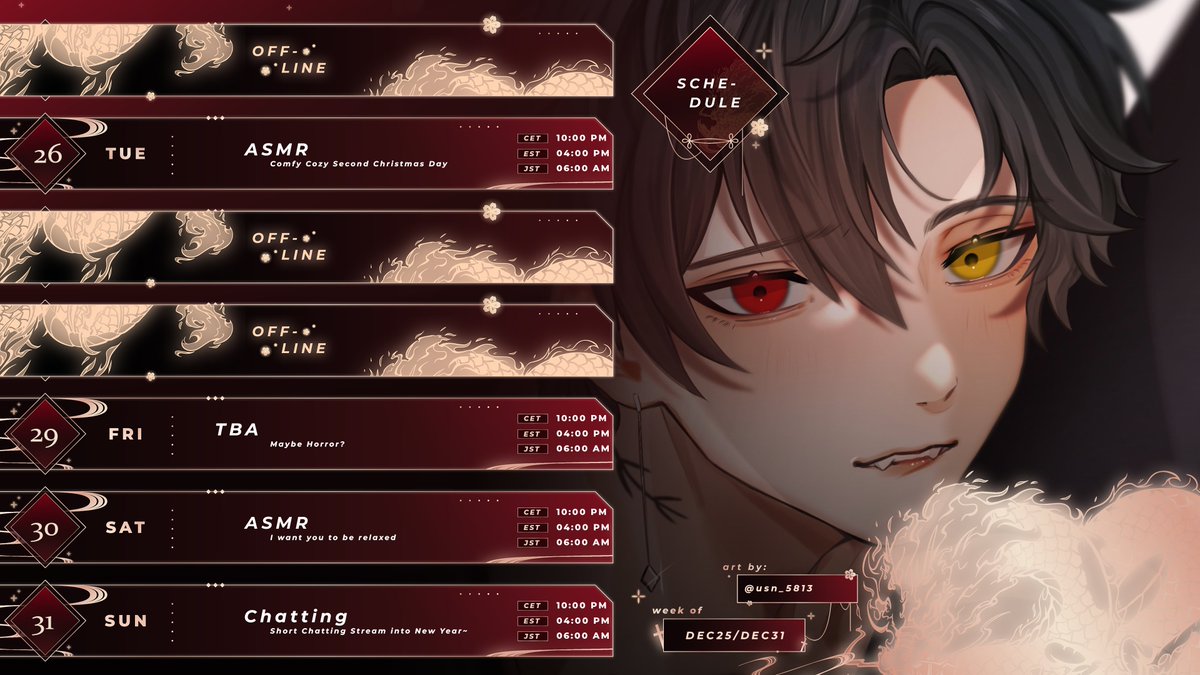 xRekudo's tweet photo. 🦇Weekly Schedule🖤
Dec 25 - Dec 31
General: #Rekudo
Live: #RekuLive
Art: #RekudoArt
NSFW: #R18Kudo
Fans: #Batlings
Memes: #RekuMemes
Clips: #RekuClips https://t.co/fjUAPhT7pm