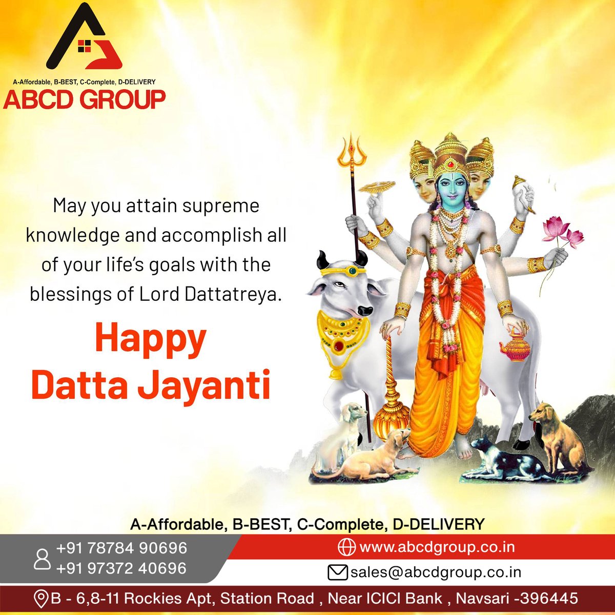 Greetings from ABCD GROUP  
 #DattatreyaJayanti #Hindu #Religious #DattatreyaGod #HolyFestival #HolyCelebreation