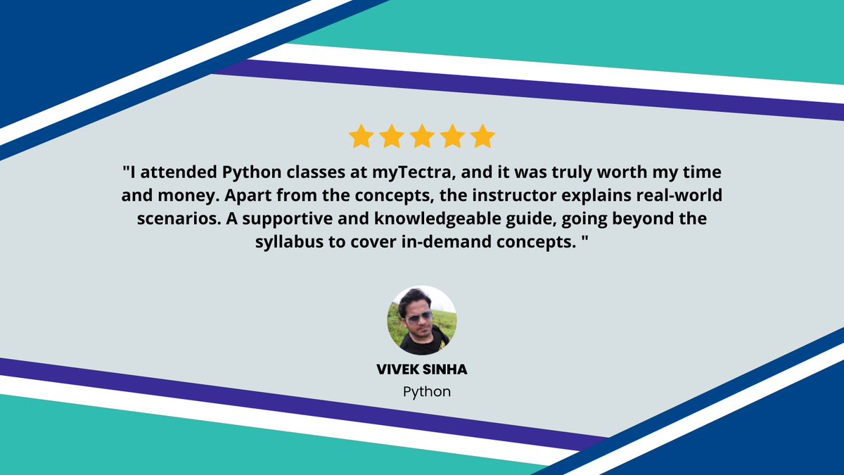 mytectra's tweet photo. Thank you, Vivek Sinha! Delighted you found our Python classes valuable. We appreciate your positive feedback and look forward to your continued success with myTectra!

#myTectraPythonReview #Python #PythonCourseReview #PythonProgramming https://t.co/0QI7ntKhcw