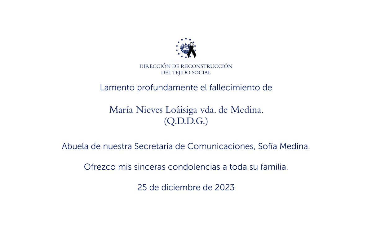 Carlos Marroquin (@sliptone) on Twitter photo Lamento profundamente el fallecimiento de tu abuelita <a href="/sofimedi/">Sofía Medina 🇸🇻</a>, te envío mis condolencias a ti y tu familia. 🫂
Conta con mis oraciones para que tú y tu familia encuentren consuelo y resignación en el señor Jesús. 🤍
Un abrazo fuerte. Lamento profundamente el fallecimiento de tu abuelita <a href="/sofimedi/">Sofía Medina 🇸🇻</a>, te envío mis condolencias a ti y tu familia. 🫂
Conta con mis oraciones para que tú y tu familia encuentren consuelo y resignación en el señor Jesús. 🤍
Un abrazo fuerte.