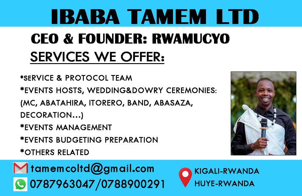 NsengimanaJado's tweet photo. Mu Izina rya #IBABA ,Tubifurije Umwaka mushya muhire wa 2024,tubizeza kuzabaha Serivise nziza kandi zinoze!
Mutugane ibirori byanyu bibe inkumburwa!Mu IBABA tubafitiye na Service ya #Photography, #Videography n'ibindi!Happy Boxing day and Prosperous Year2024 
📸 #HagyImageStudio https://t.co/wXfdiDWSA0