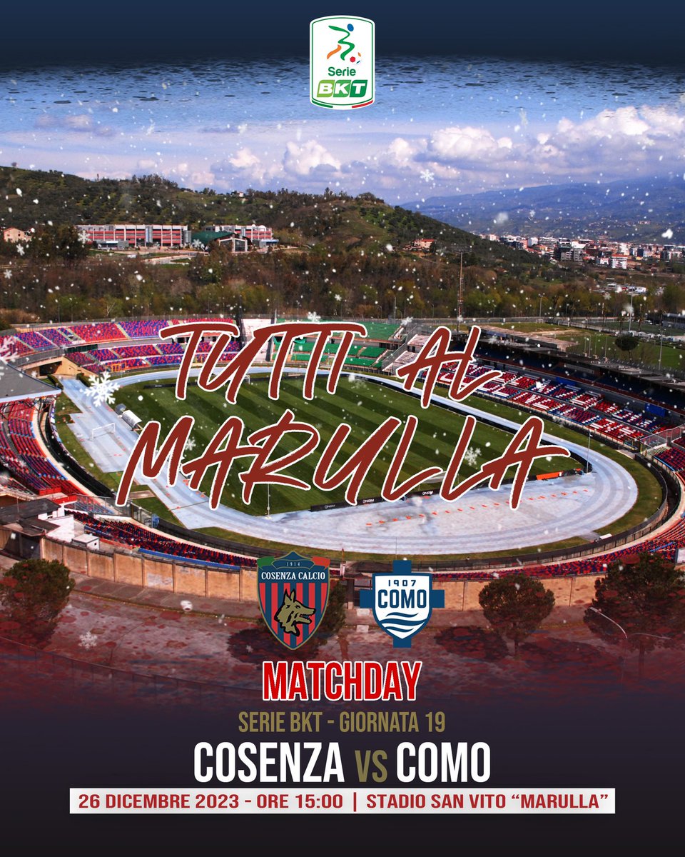 CosenzaOfficial's tweet photo. TUTTA COSENZA 🫶🏻❤️💙

🆚 @Como_1907 
🎫 biglietti acquistabili in Curva Nord e Sud, allo store, nelle rivendite Vivaticket aperte e online. Ai botteghini e allo store disponibili i biglietti gratuiti per gli Under 18.

Tutti al Marulla, Lupi 🐺

#ForzaLupi #COSCOM https://t.co/9N3ry7wzuu