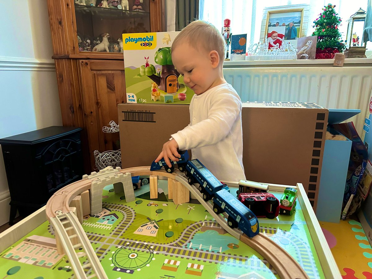 Who says the high speed doesn’t run on Boxing Day? Harry’s favourite train is the 395. Getting him started early.